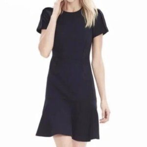 Banana Repbulic Short-Sleeve Flounce Dress, Navy, Size 6